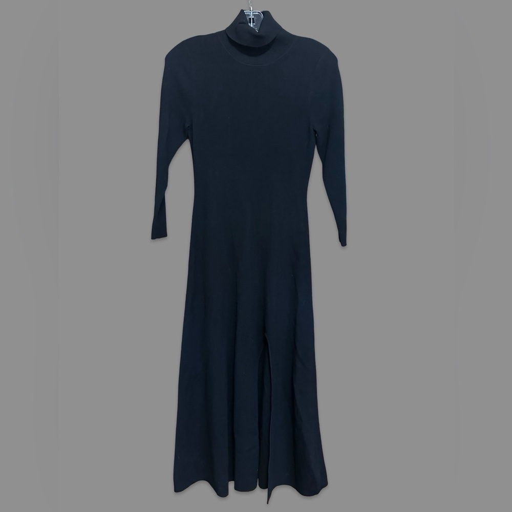 A.L.C. Ambrose Soft Black Knit Turtleneck Midi Dress w/ Slit Size Medium - Picture 2 of 5